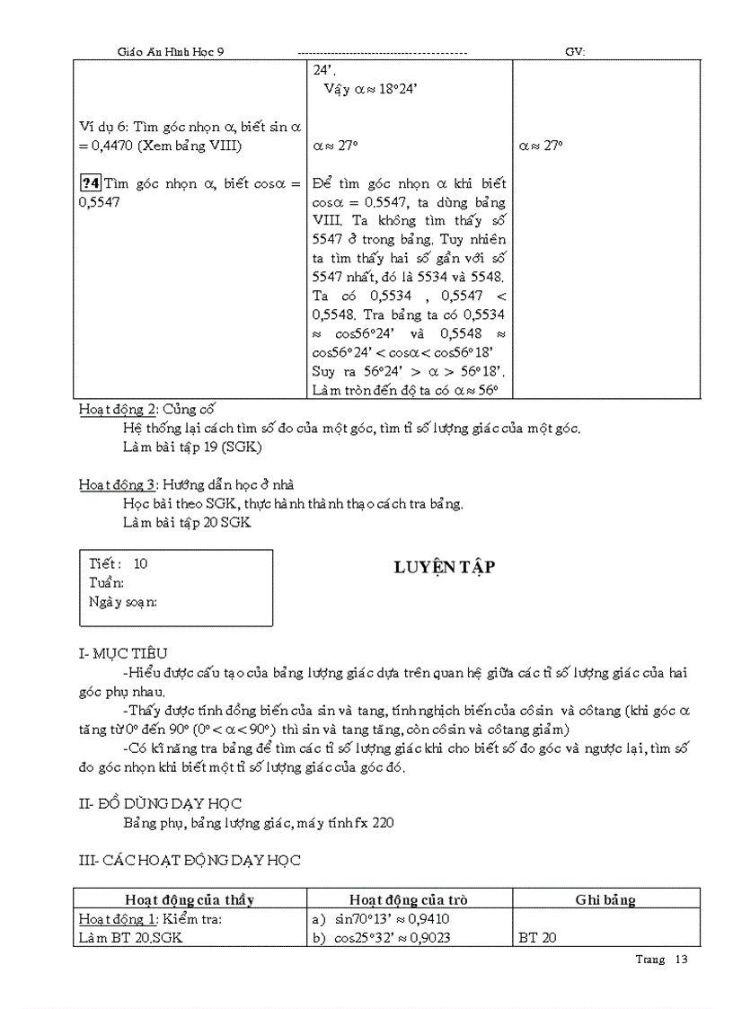 image for page Giáo án Hình học 9 học kỳ I