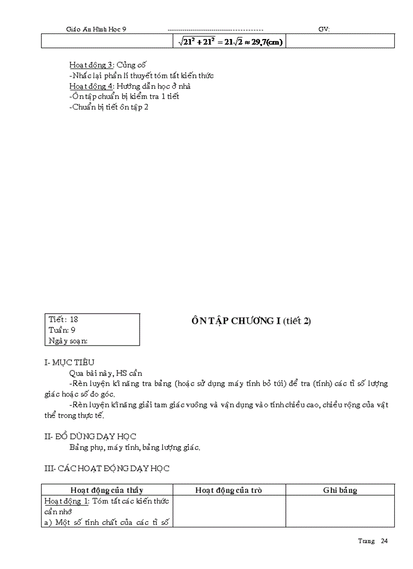 image for page Giáo án Hình học 9 học kỳ I