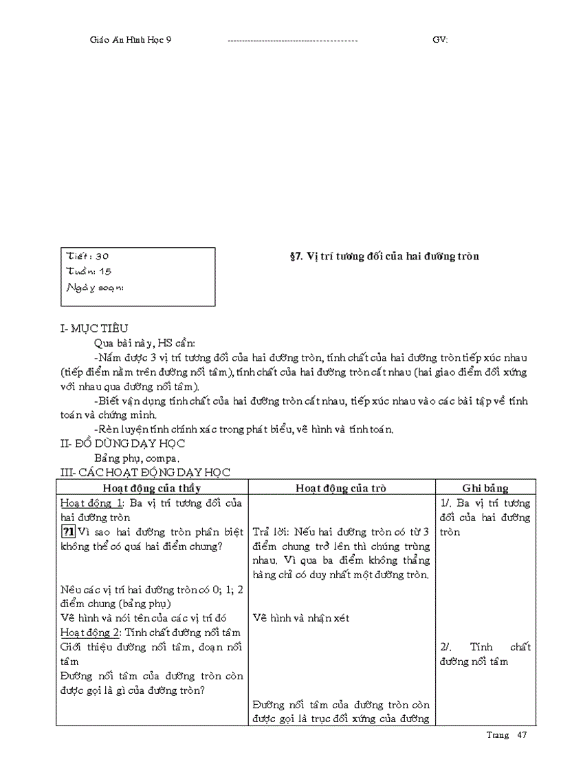 image for page Giáo án Hình học 9 học kỳ I