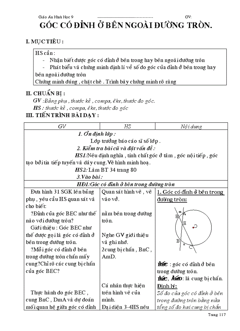 image for page Giáo án Hình học 9 học kỳ I