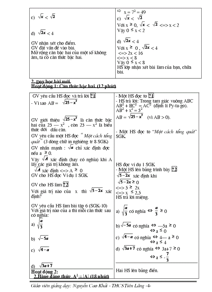image for page Giáo án Đại số 9 học kì I