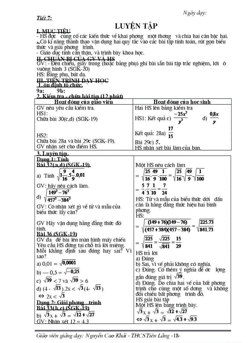 image for page Giáo án Đại số 9 học kì I