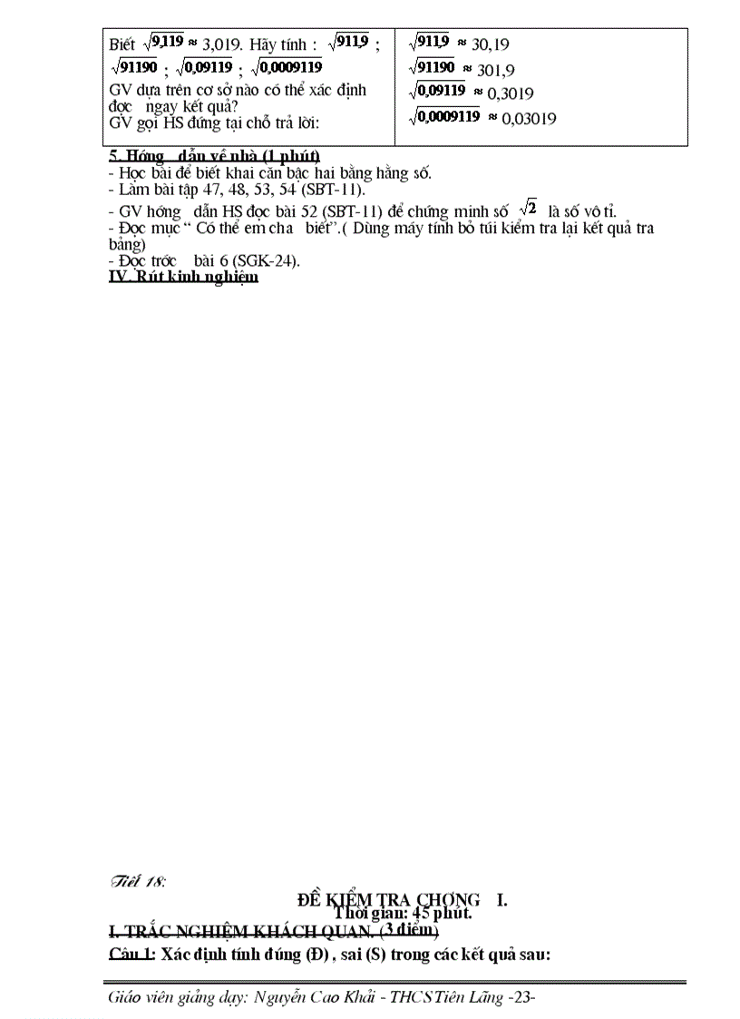 image for page Giáo án Đại số 9 học kì I