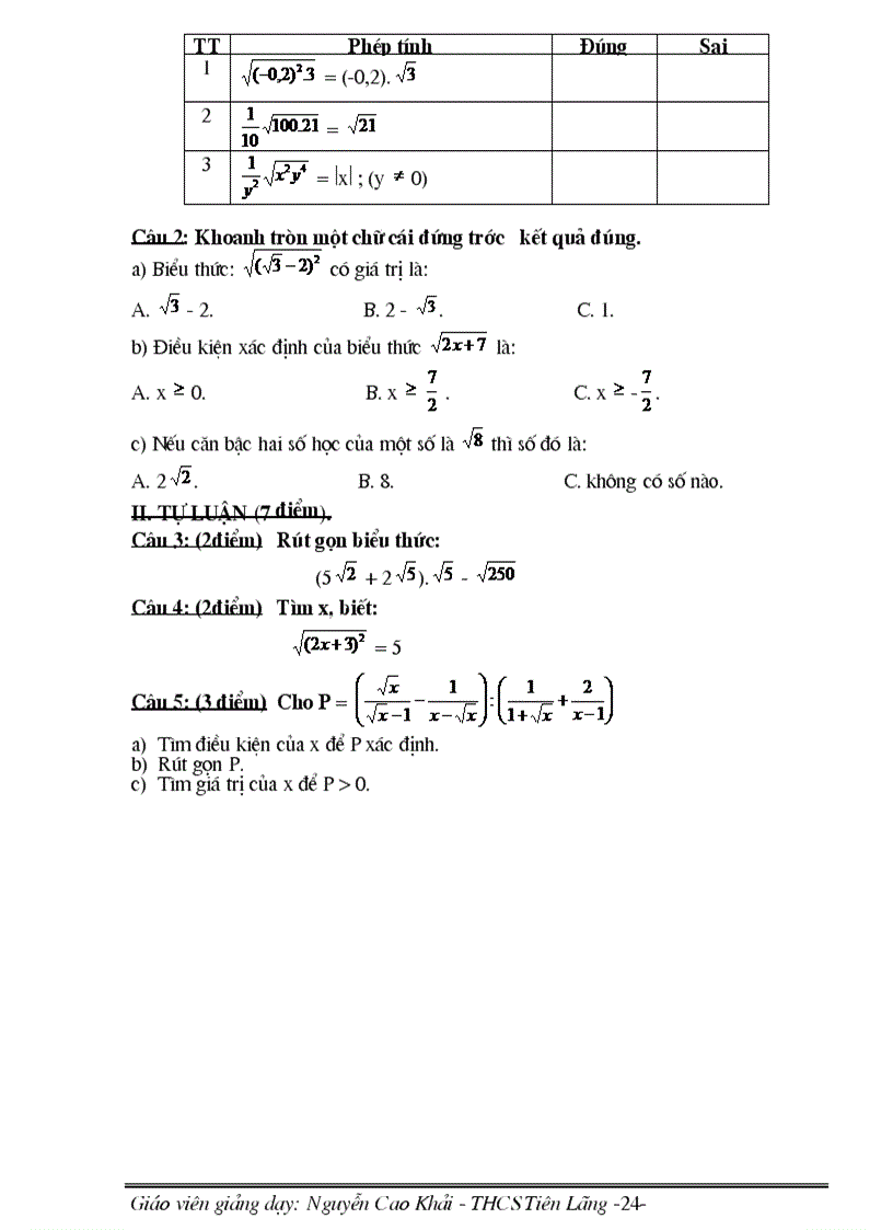 image for page Giáo án Đại số 9 học kì I