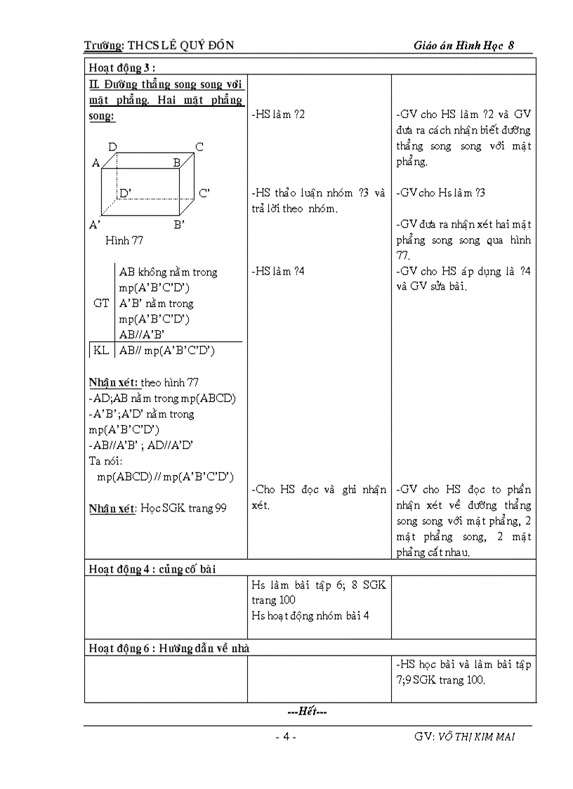 Giáo án Hình học 8 học kỳ II