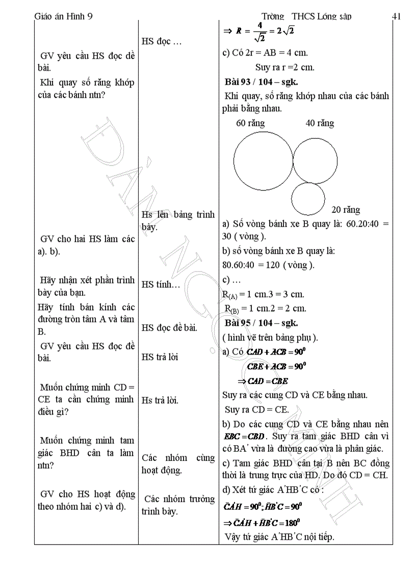 image for page Giáo án Hình học 9 học kỳ II