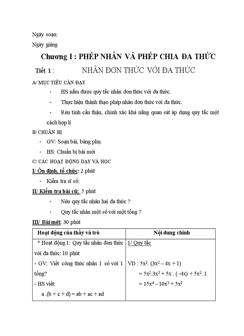 image for page Giáo án Đại số 8 chương I