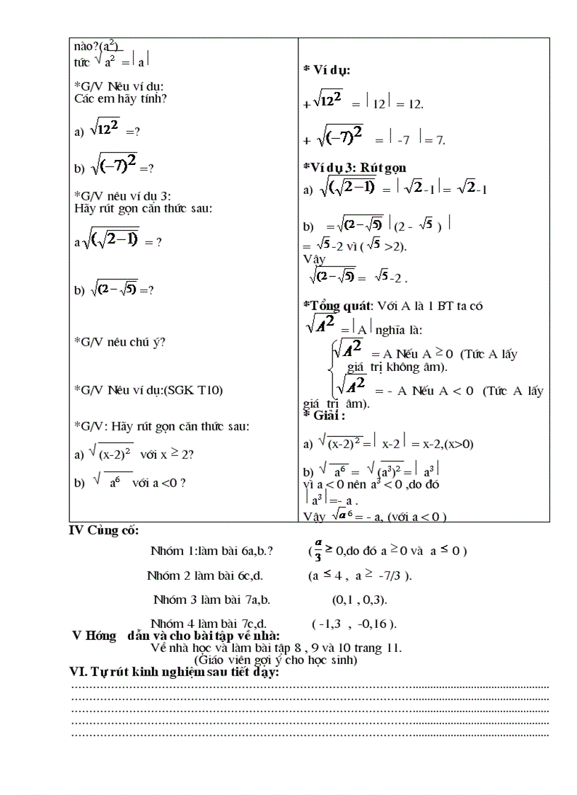image for page Giáo án Đại số 9 chương I