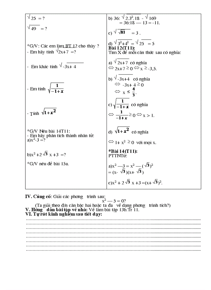 image for page Giáo án Đại số 9 chương I
