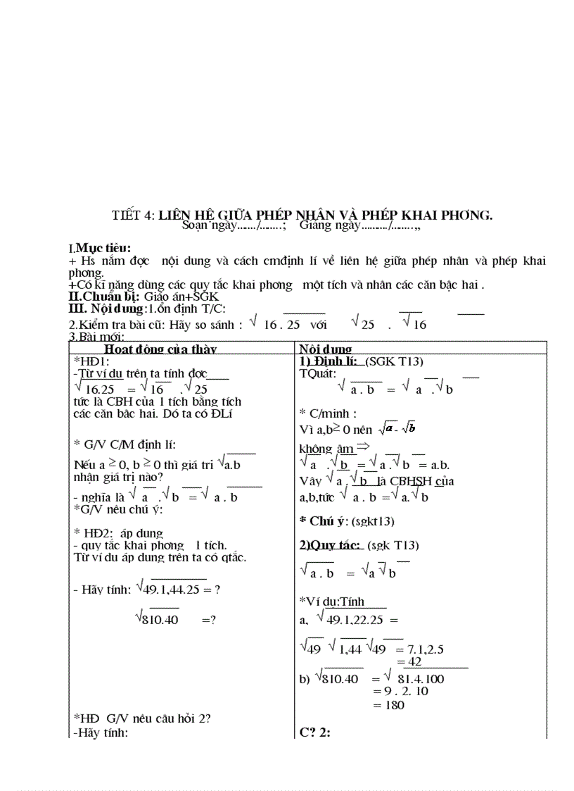 image for page Giáo án Đại số 9 chương I