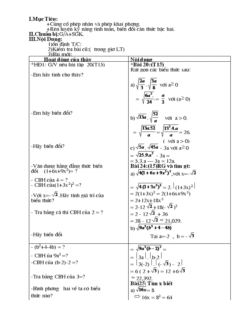 image for page Giáo án Đại số 9 chương I
