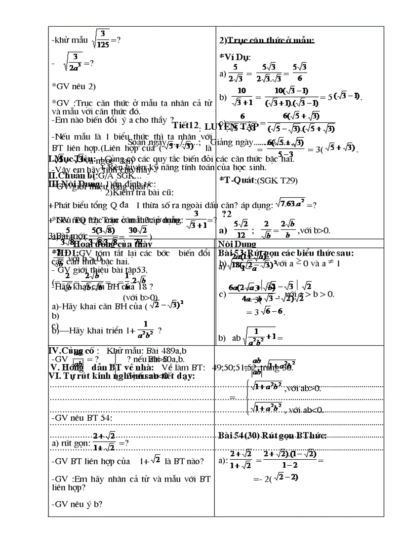 image for page Giáo án Đại số 9 chương I