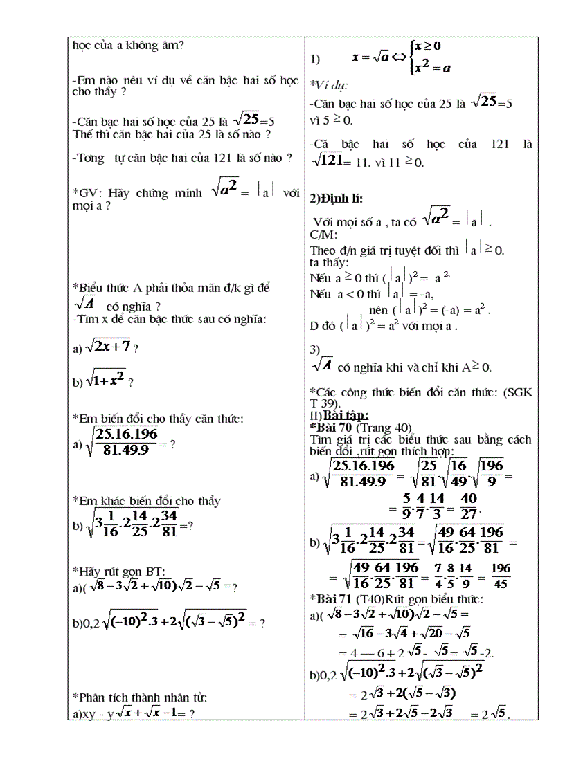 image for page Giáo án Đại số 9 chương I