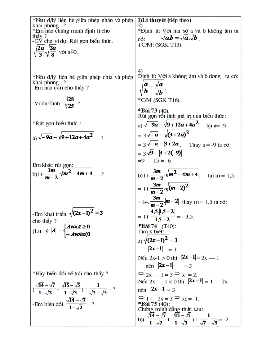 image for page Giáo án Đại số 9 chương I