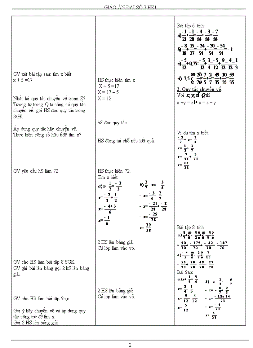image for page Giáo án Đại số 7 học kì I
