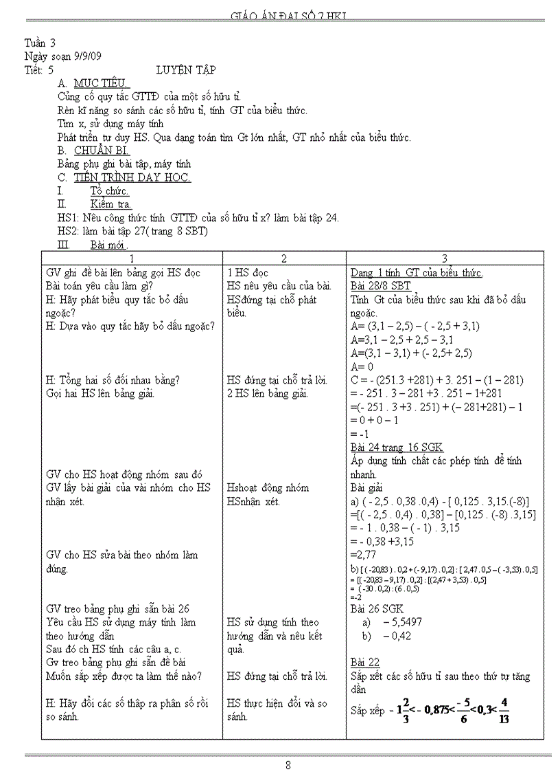 image for page Giáo án Đại số 7 học kì I