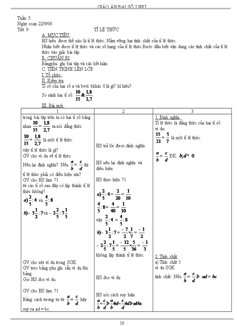 image for page Giáo án Đại số 7 học kì I