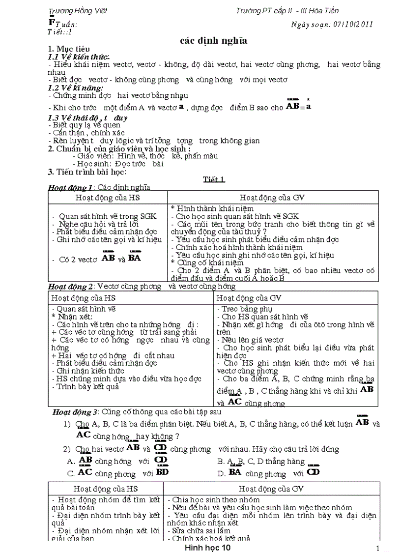 image for page Giáo án Hình Học 10