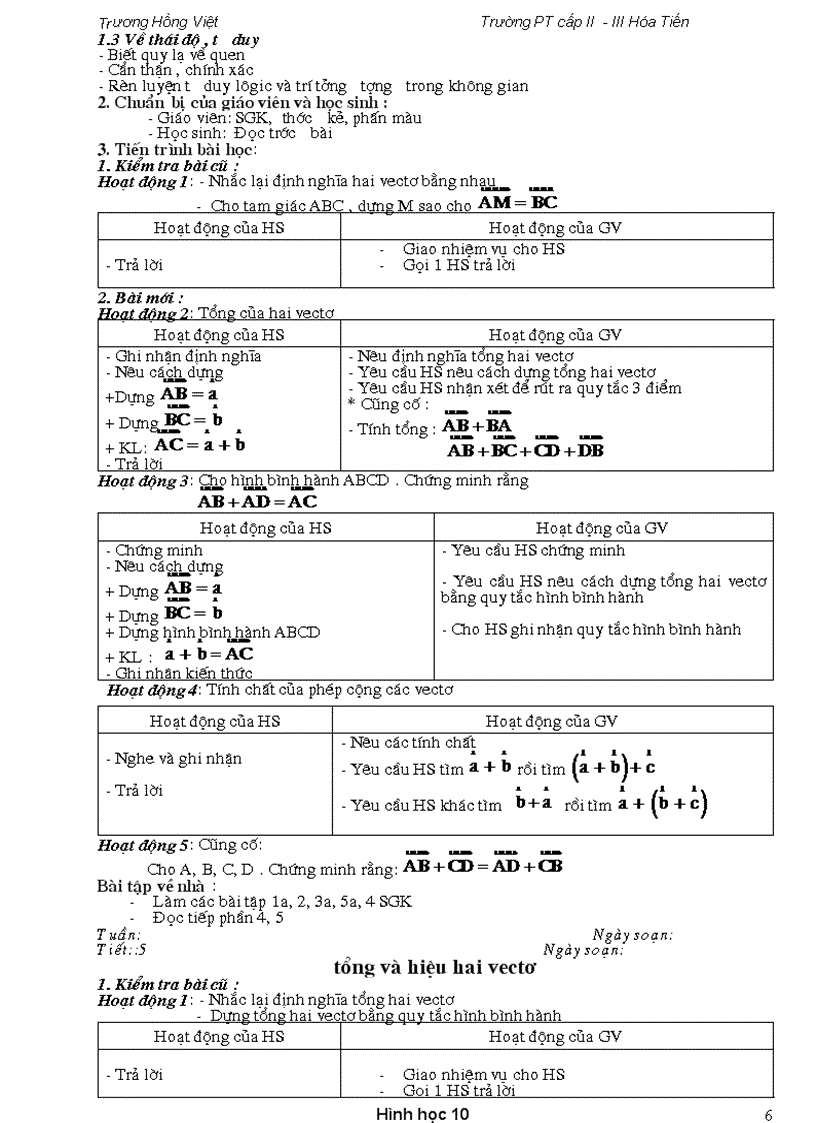 image for page Giáo án Hình Học 10