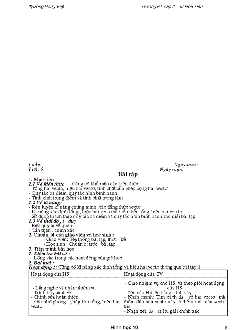 image for page Giáo án Hình Học 10