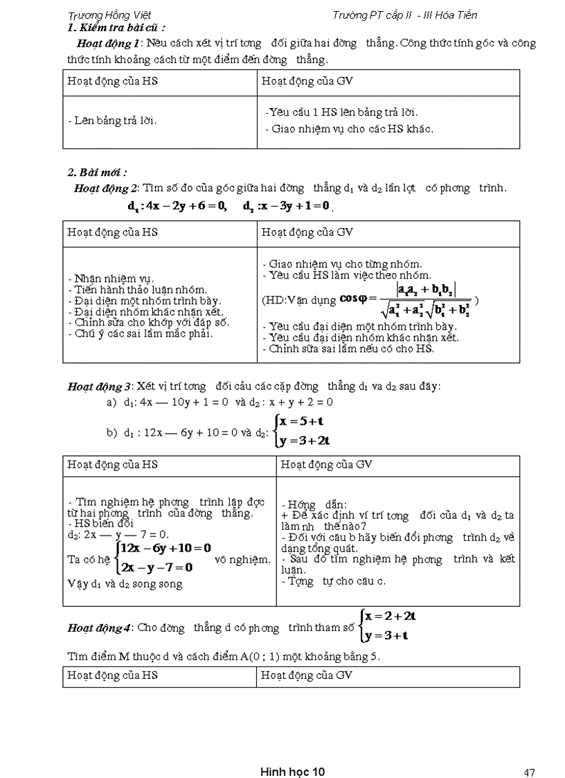 image for page Giáo án Hình Học 10