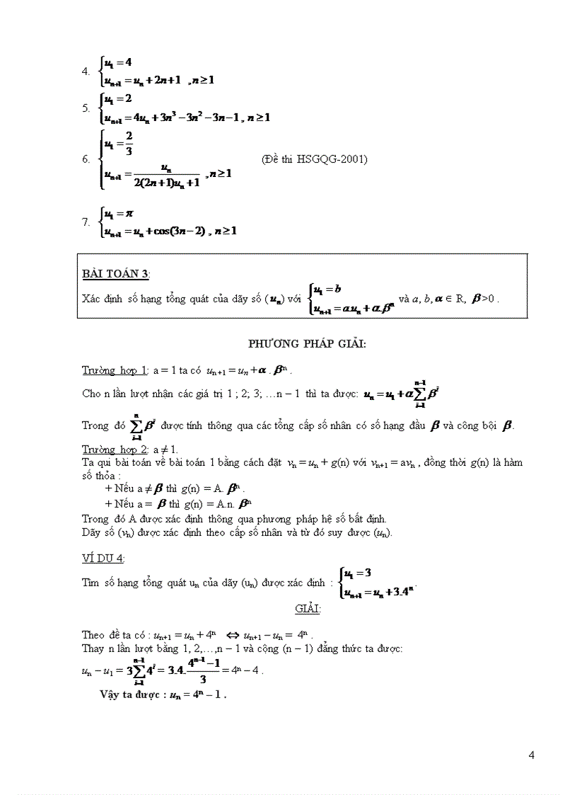 Chuyên đề xác định số hạng tổng quát của dãy số
