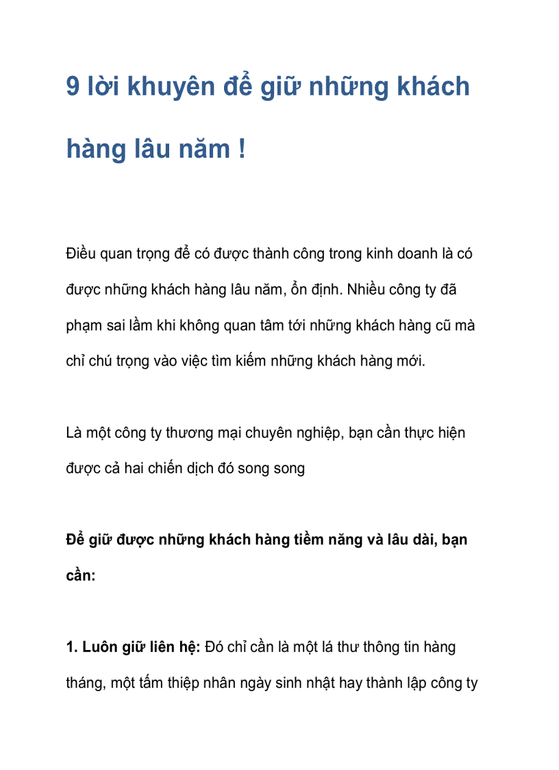 9 lời khuyên để giữ những khách hàng lâu năm