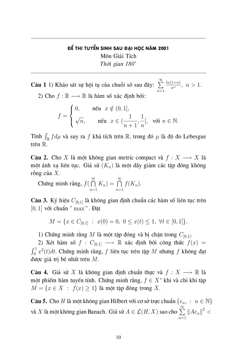 image for page Đề Thi Tuyển Sinh Sau đại học năm 1998 môn đại số