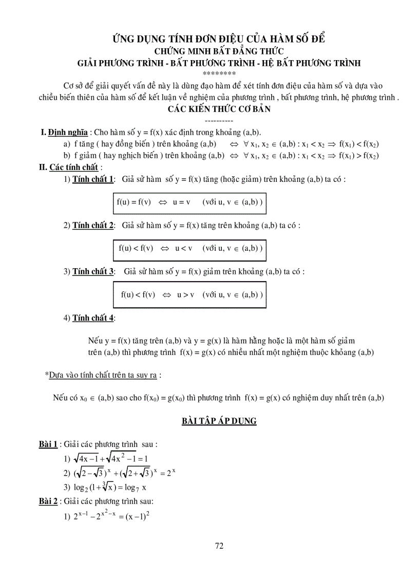 image for page Ứng dụng đạo hàm xét tính đơn điệu của hàm số