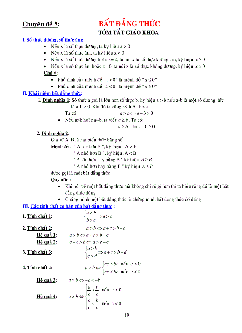 Chuyên đề 5 BẤT ĐẲNG THỨC