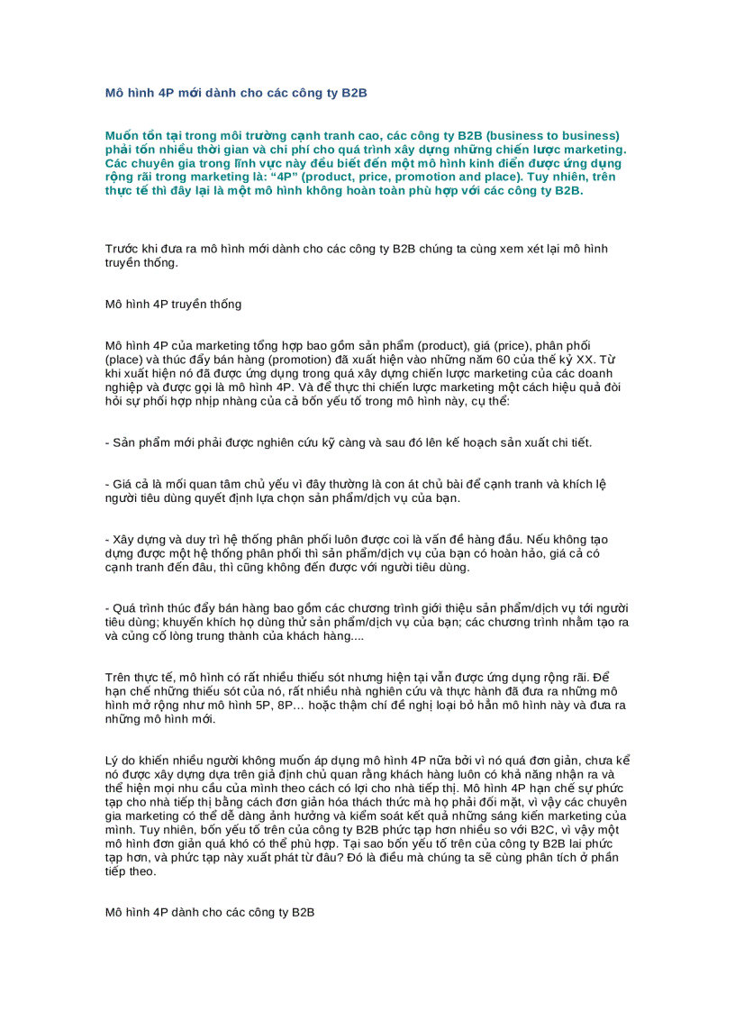 image for page Mô hình 4P mới dành cho các công ty B2B