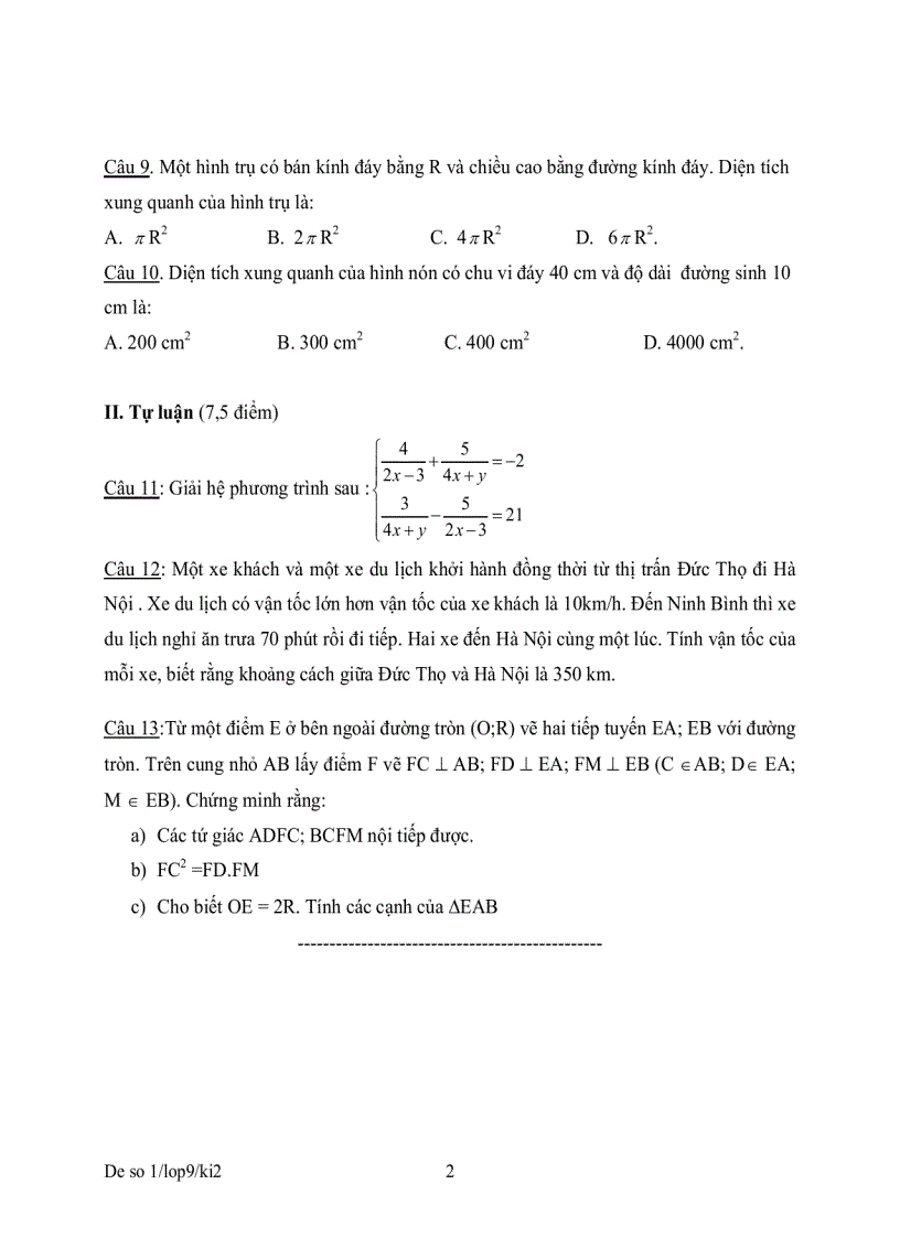 image for page Bộ đề tham khảo kiểm tra học kỳ môn toán lớp 9 đề 3