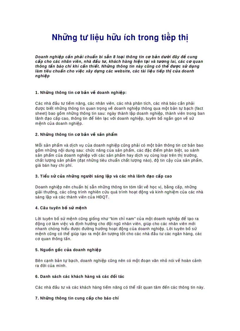 image for page Những tư liệu hữu ích trong tiếp thị