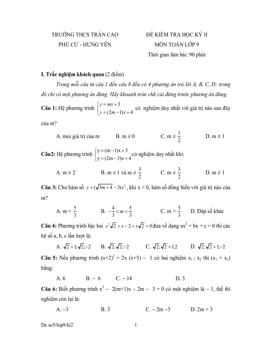 image for page Bộ đề tham khảo kiểm tra học kỳ môn toán lớp 9 đề 4