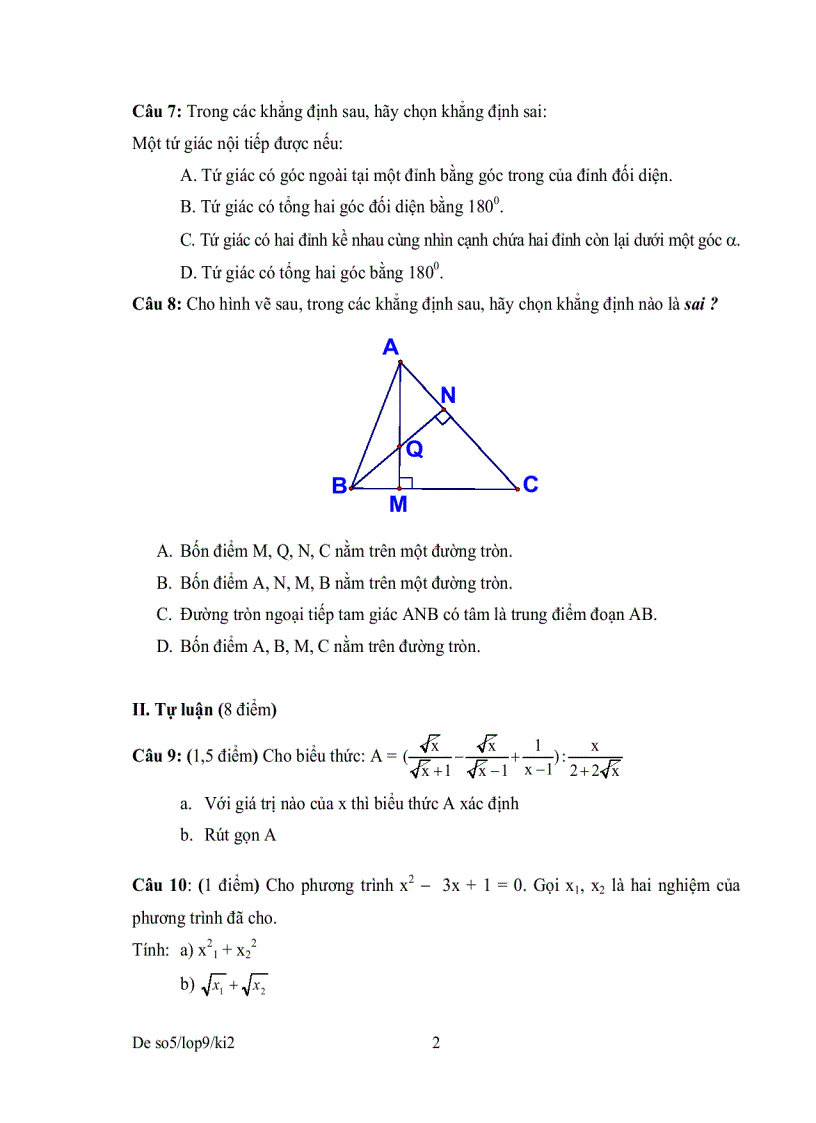 image for page Bộ đề tham khảo kiểm tra học kỳ môn toán lớp 9 đề 4