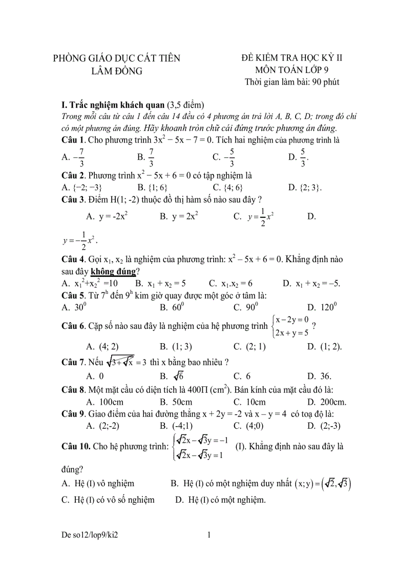 image for page Bộ đề tham khảo kiểm tra học kỳ môn toán lớp 9 đề 5