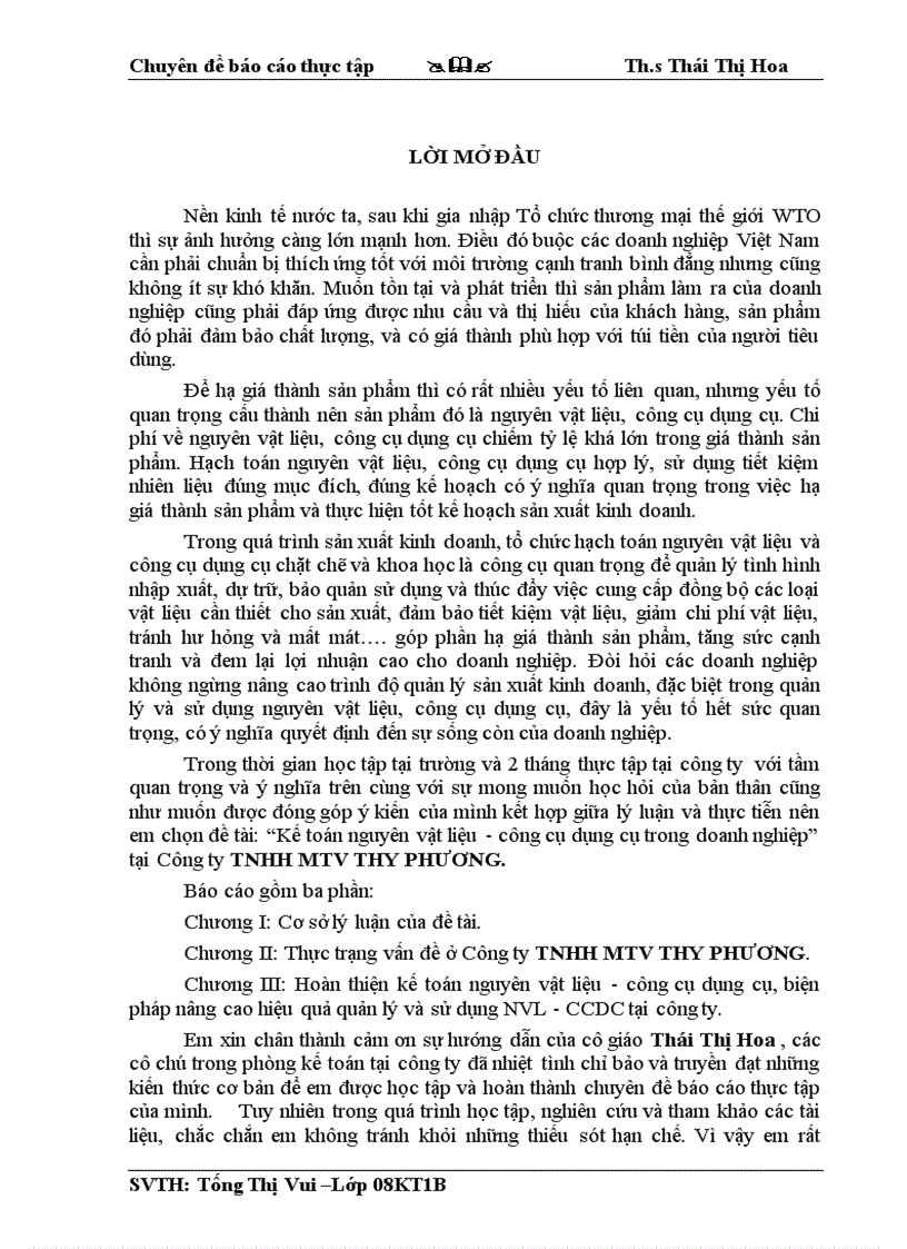 image for page Kế toán nguyên vật liệu công cụ dụng cụ trong doanh nghiệp tại Công ty TNHH MTV Thy Phương