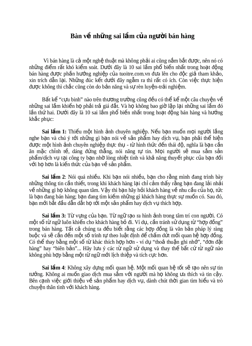 image for page Bàn về những sai lầm của người bán hàng