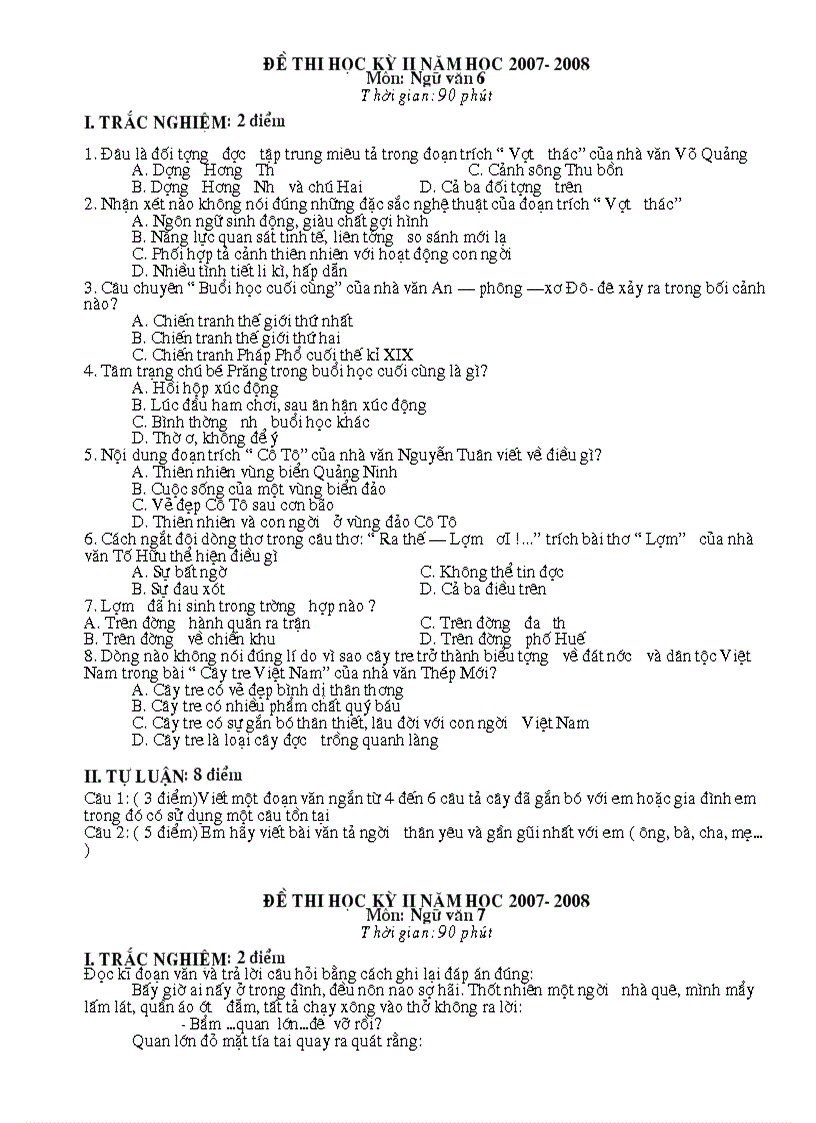 image for page Đề kiểm tra học kì II năm học 2007 2008