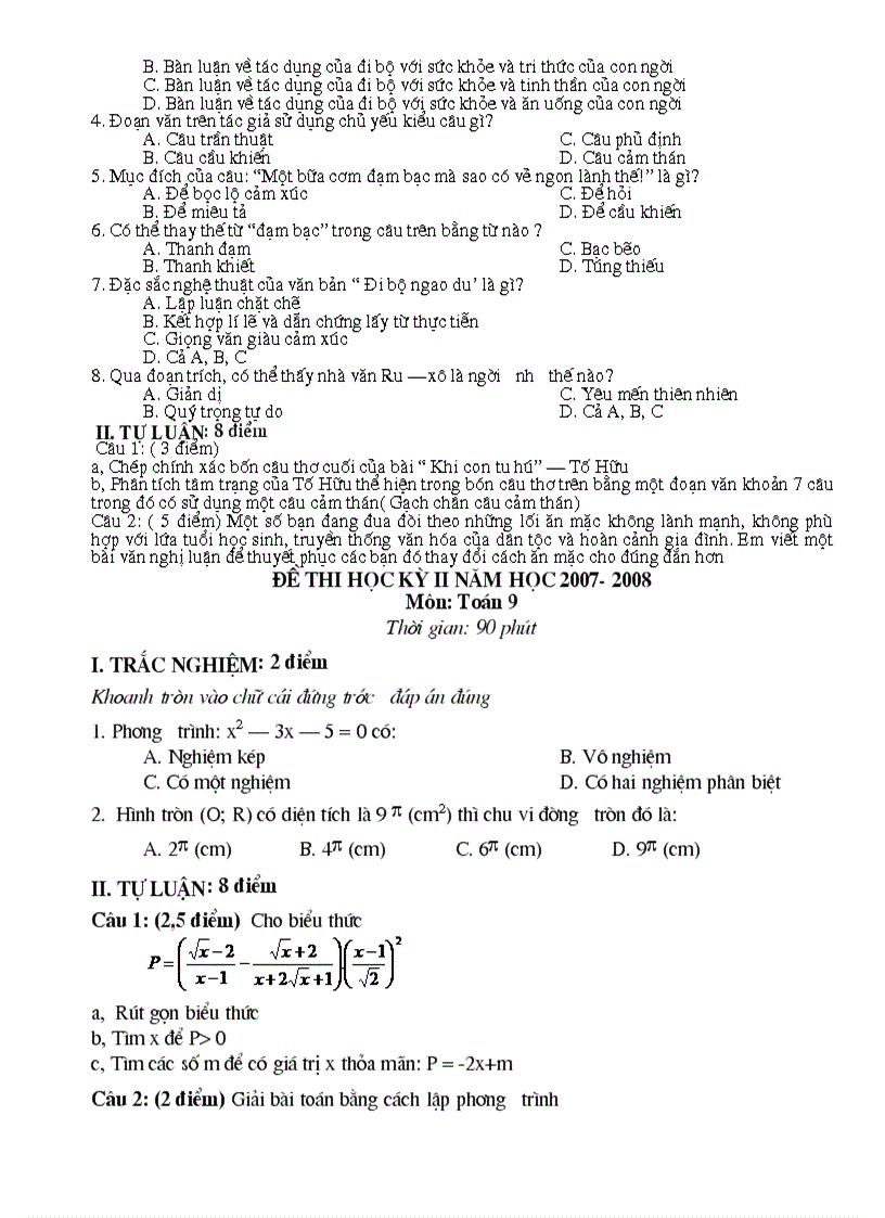 image for page Đề kiểm tra học kì II năm học 2007 2008