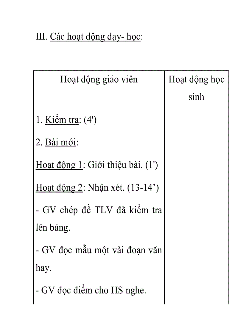 Giáo án tiếng việt lớp 5 Tập làm văn TRẢ BÀI VĂN TẢ CẢNH