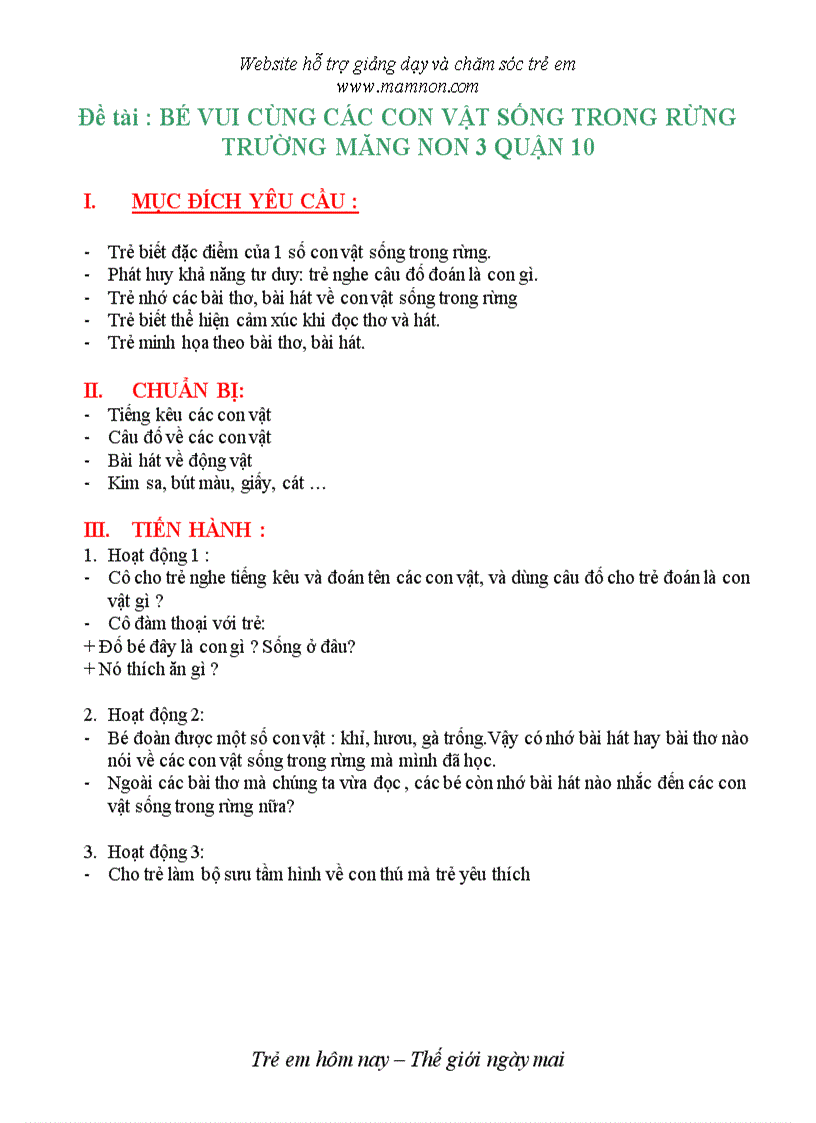 image for page Đề tài Bé vui cùng các con vật sống trong rừng