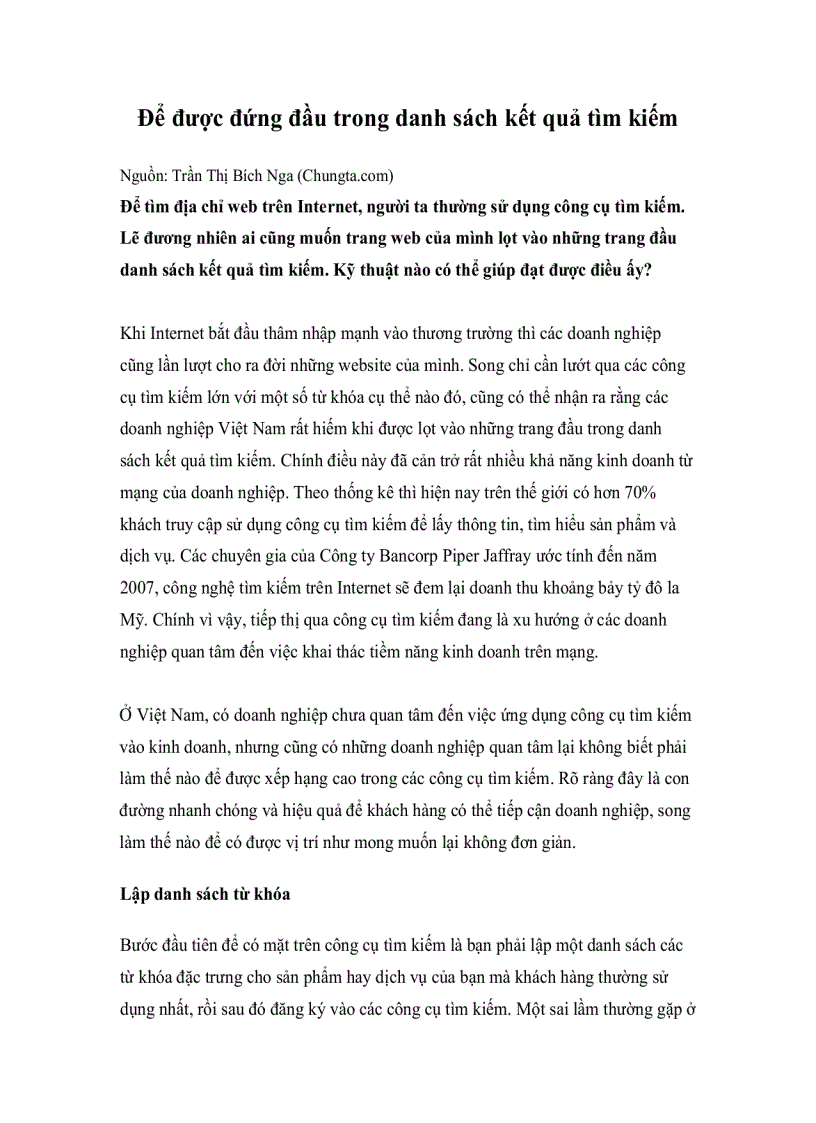 image for page Để được đứng đầu trong danh sách kết quả tìm kiếm