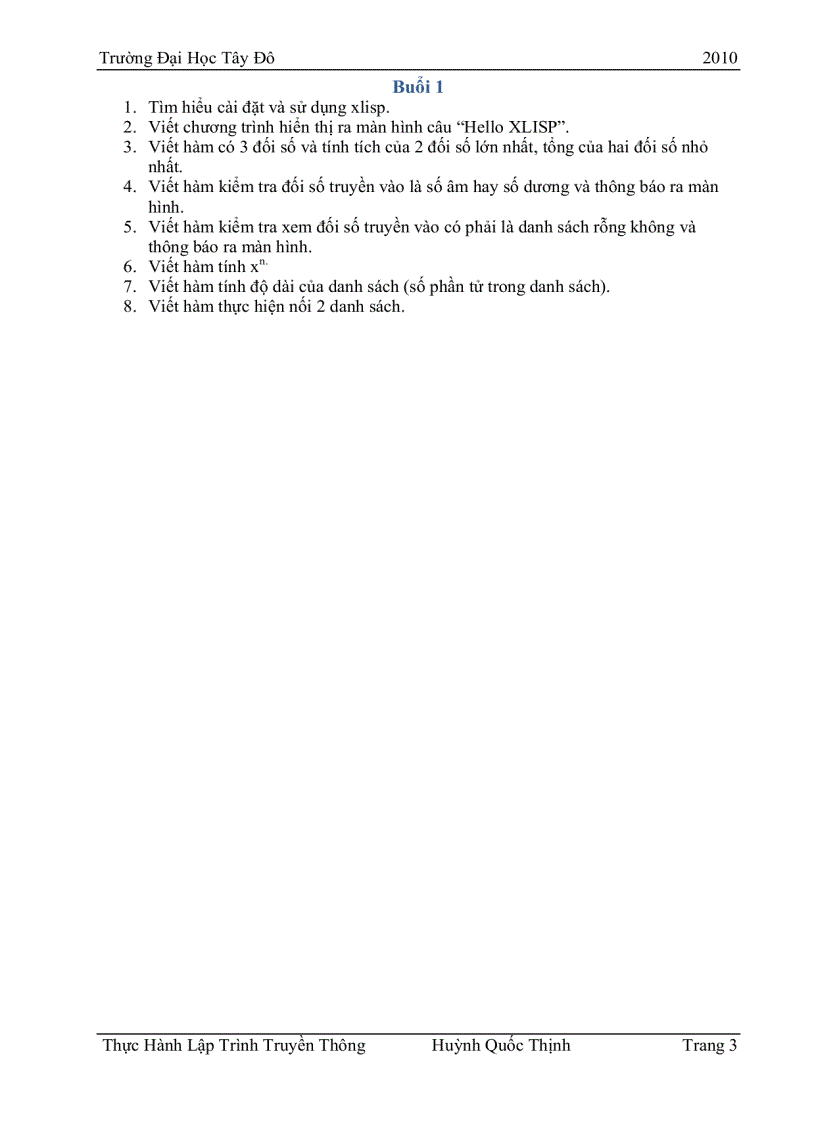 image for page Bài tập thực hành ngôn ngữ Xlisp Prolog ĐH Tây Đô