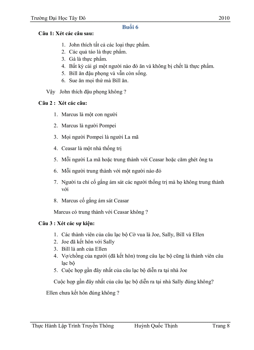 image for page Bài tập thực hành ngôn ngữ Xlisp Prolog ĐH Tây Đô