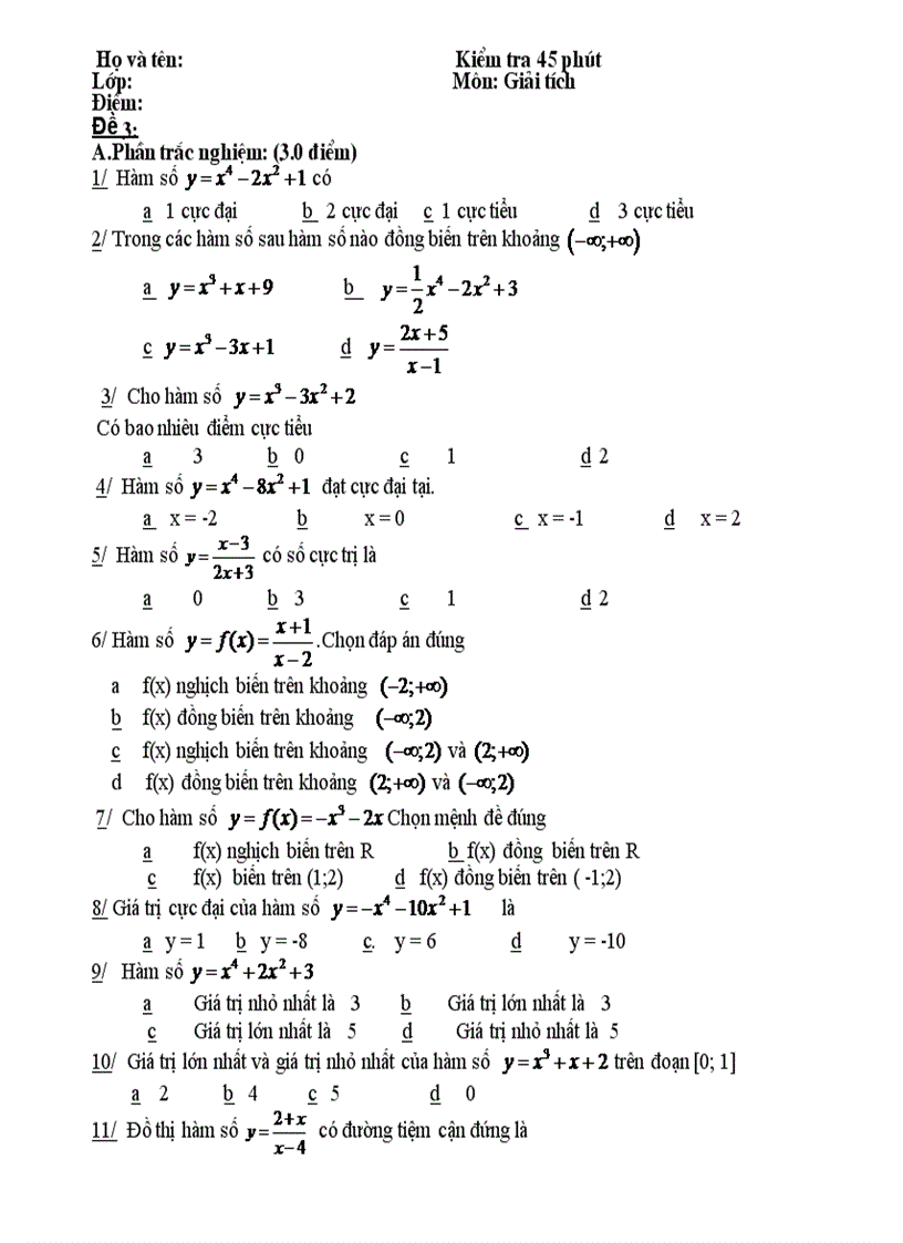 image for page Chủ đề 1 Một số bài toán về đồ thị hàm số 4 tiết