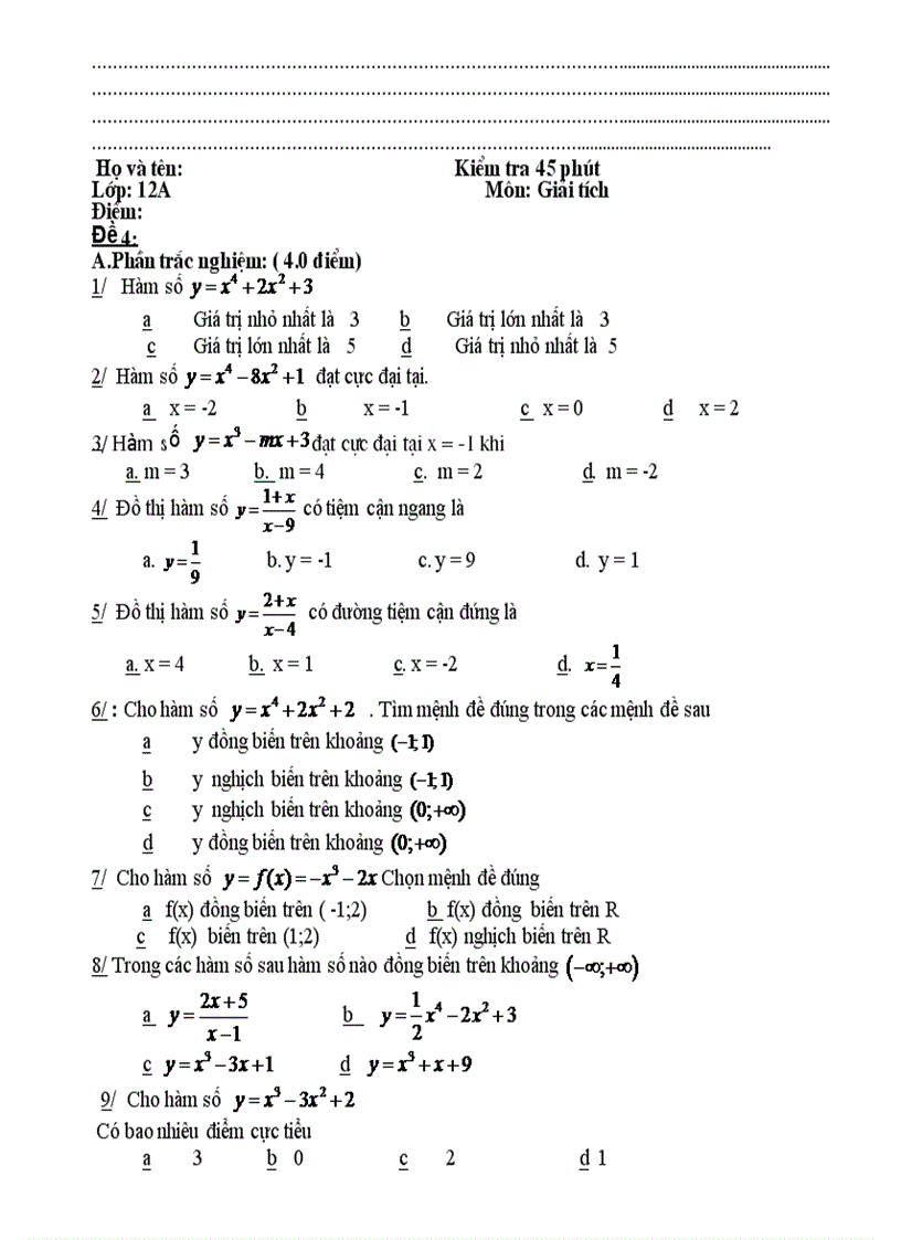 image for page Chủ đề 1 Một số bài toán về đồ thị hàm số 4 tiết