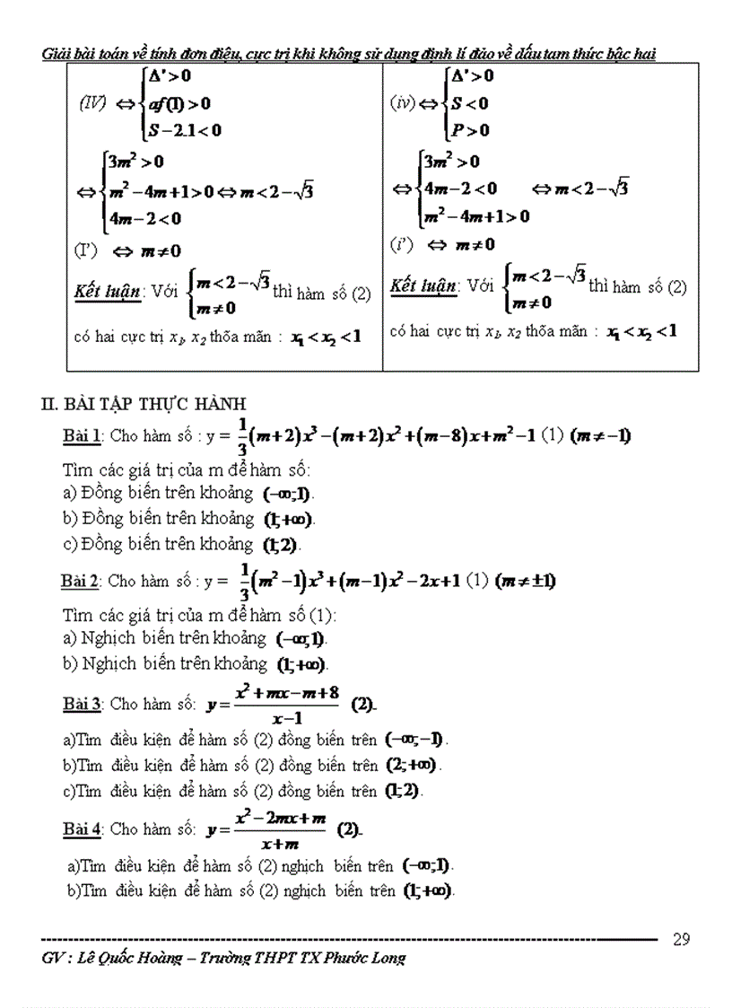 image for page Giải bài các toán về tính đơn điệu cực trị của hàm số khi không sử dụng định lí đảo dấu tam thức bậc hai