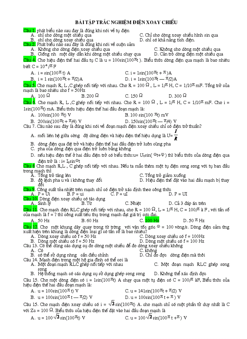 image for page Bài tập điện xoay chiều