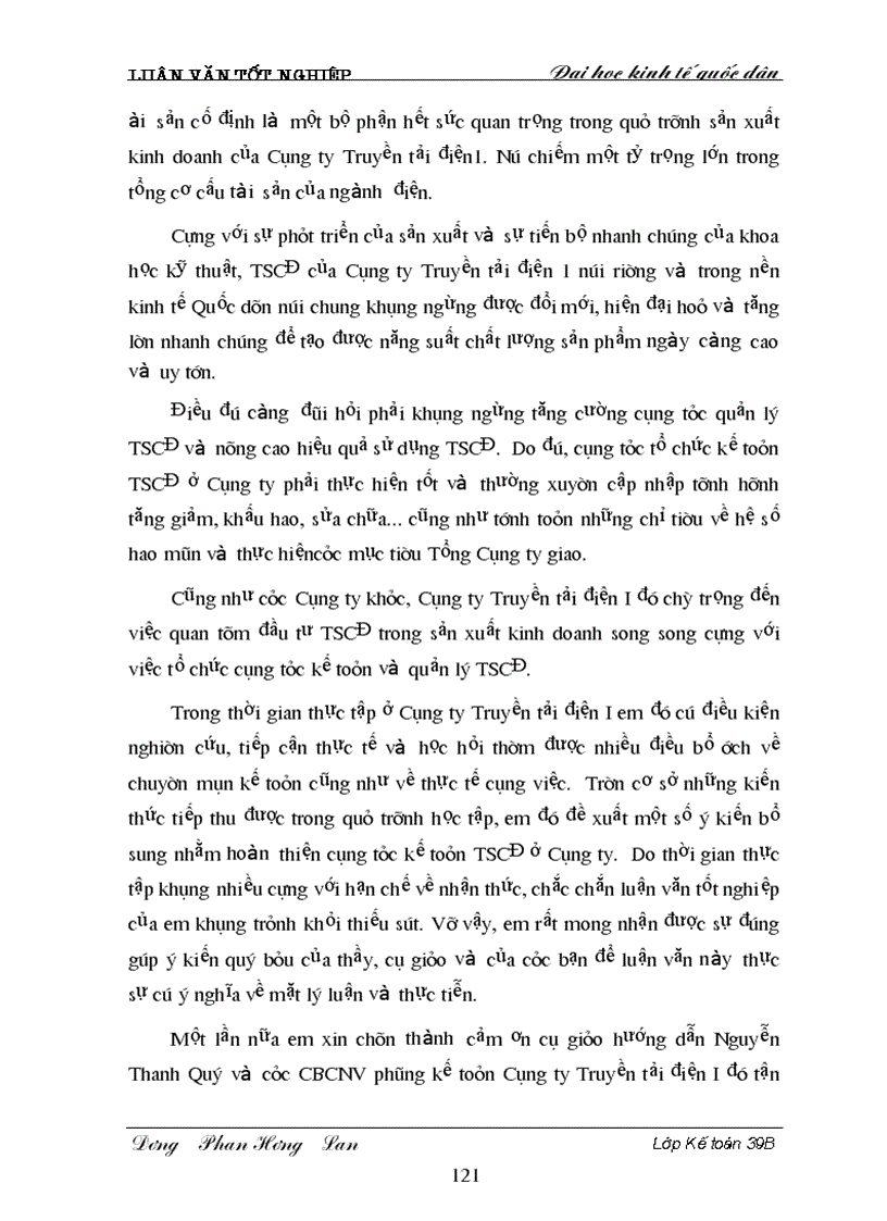 image for page Hoàn thiện hạch toán TSCĐ với việc nâng cao hiệu quả sử dụng TSCĐ tại Công ty Truyền tải điện I